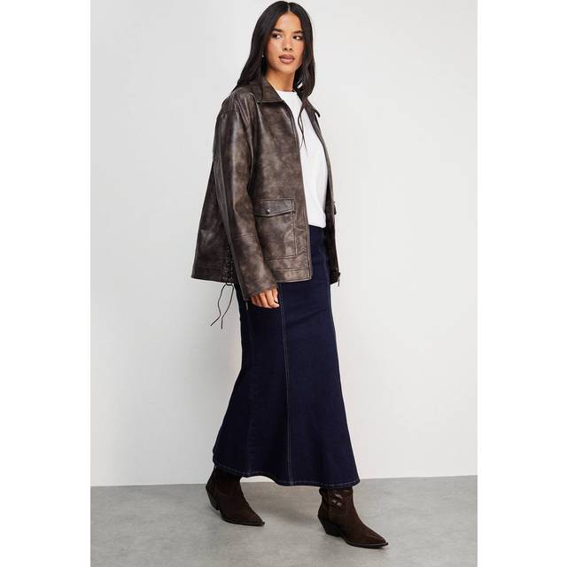 Warehouse Denim Fishtail Midi Skirt In Indigo - indigo - 6
