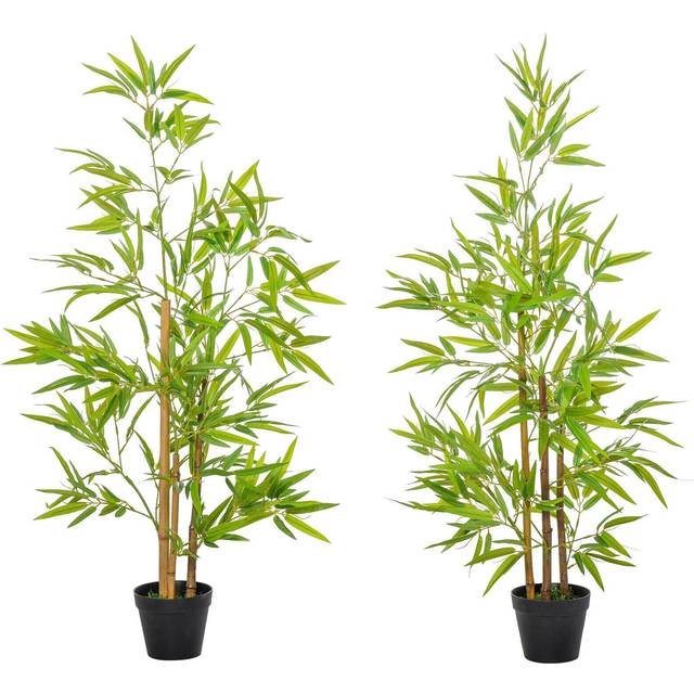 Outsunny Artificial Bamboo Trees, Set of 2, Decorative Plant with Nursery Pot, for Indoor Outdoor Use, 120cm Aosom UK