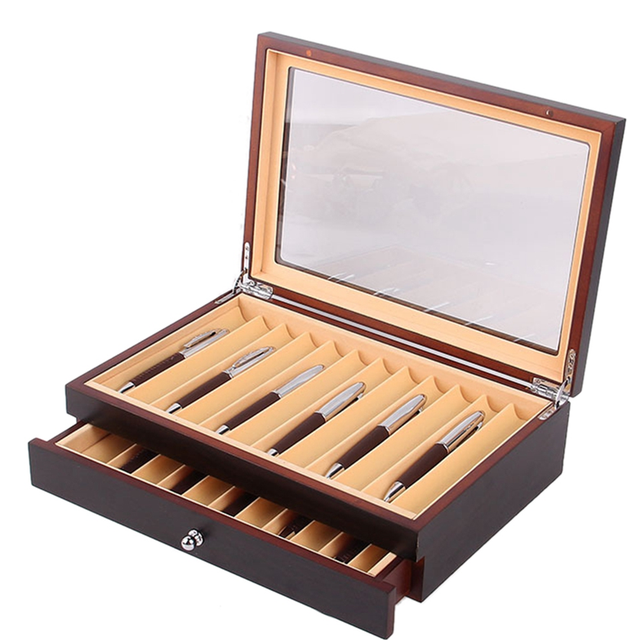 23 Slots Wooden Pen Storage Case Luxury 2 Layer Display Organizer Transparent Window Fountain Pen-Collector Box 1