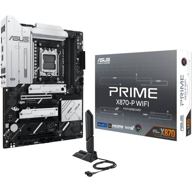 ASUS Prime X870-P WiFi moderkortsuttag AM5 (AMD, ATX, PCIe 5.0, DDR5, 14+2+1 Power Stages, 4X M.2, WiFi 7, 2,5 Gb Ethernet, USB-C 40 Gbps)