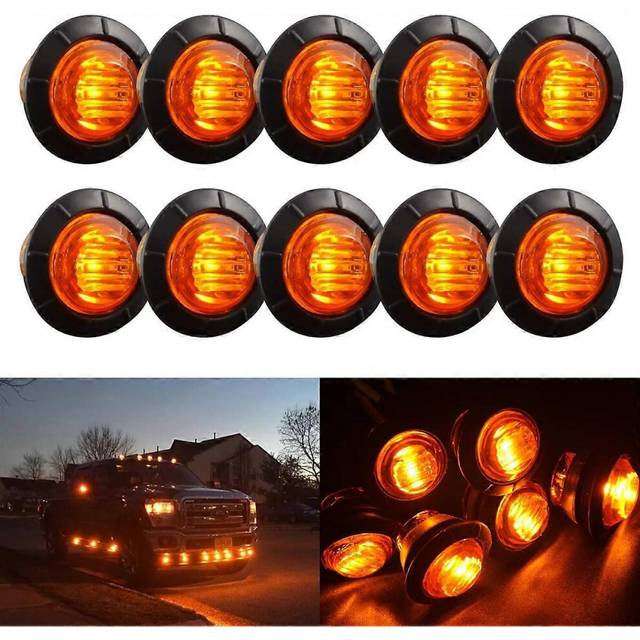 (As show, One size) 3/4 Inch Amber Yellow Round LED Bulb Indicator DC 12V Car Trunk Tail Light Brake Light Side Marker Lights (10 Pack)