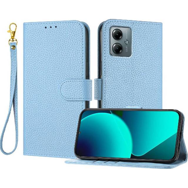 (Light blue) Phone Case for Motorola Moto G Power 2025 Flip Folio Wallet Card Slots Holder Pu Lether Litchi Pattern