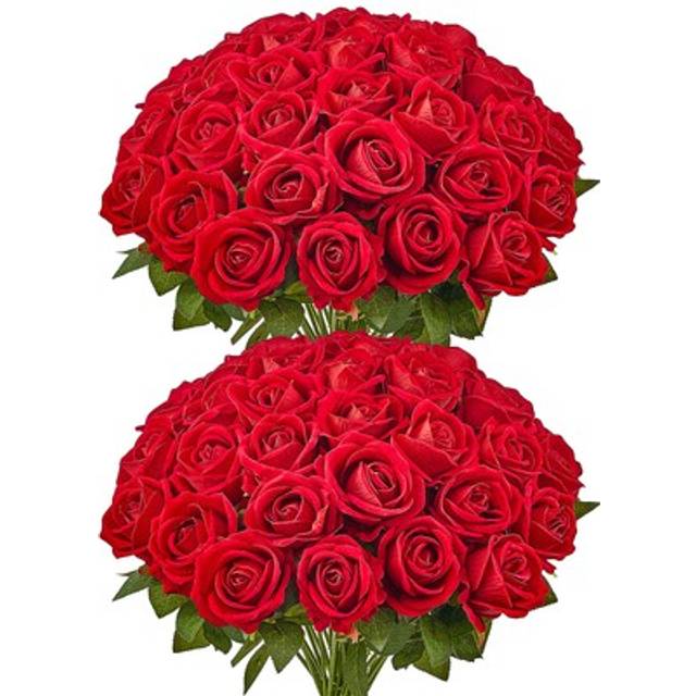 VEVOR 60 Pcs Red Roses Artificial Flowers Realistic Bouquet for Xmas Home Decor