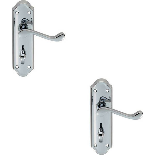 2x PAIR Victorian Upturned Lever on Bathroom Backplate 168 x 47mm Chrome