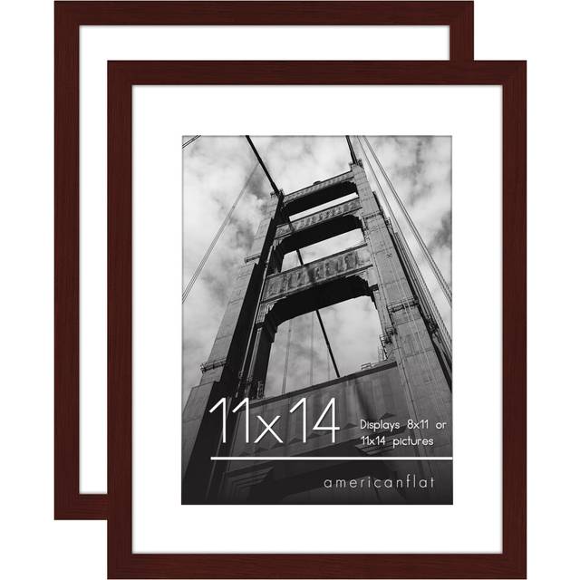 Americanflat 11x14 Picture Frame with Polished Plexiglass - Set of 2 - Use as 8x11 Frame with Mat or 11x14 Frame Without Mat - Galleria Collection - G