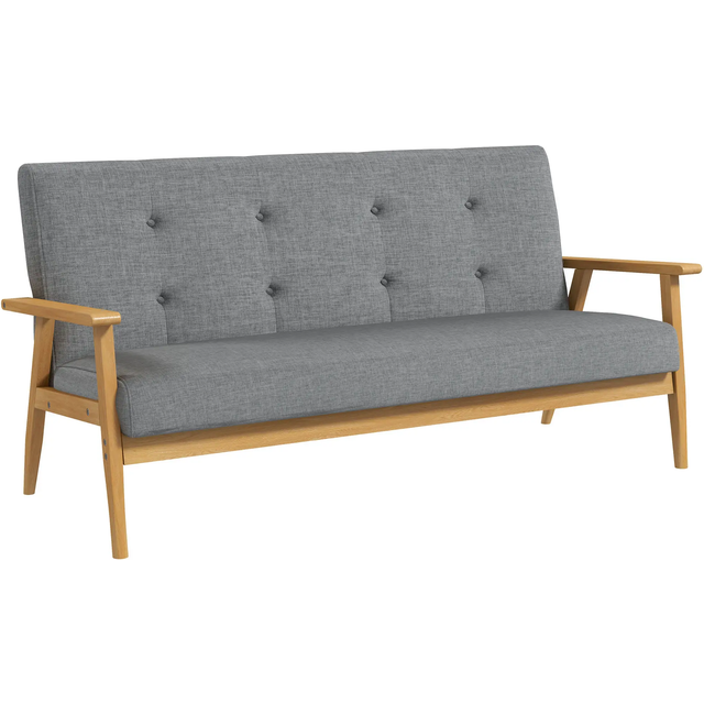 Homcom Modern 2-seat Sofa Linen Fabric Upholstery Tufted Couch With Rubberwood Legs Dark Grey