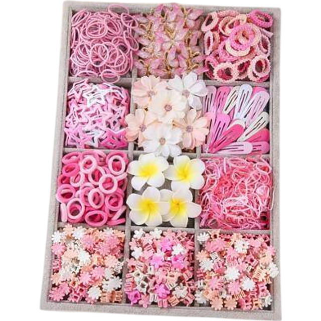 SHEIN 870pcs/Set Girls Pink Butterfly, Daisy, Star Pattern Cute Hair Accessories: Hair Ties, Hair Clips, Hair Barrettes, Great For Daily Use And As Gifts