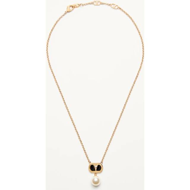 Valentino Garavani Ovalette Metal Necklace With Enamel, Crystal And Swarovski® Pearl Woman GOLD/BLACK UNI