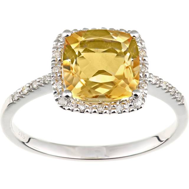 Diamant L'Eternel Womens 9ct White Gold Diamond and Citrine Square Gemstone Ring - Size L