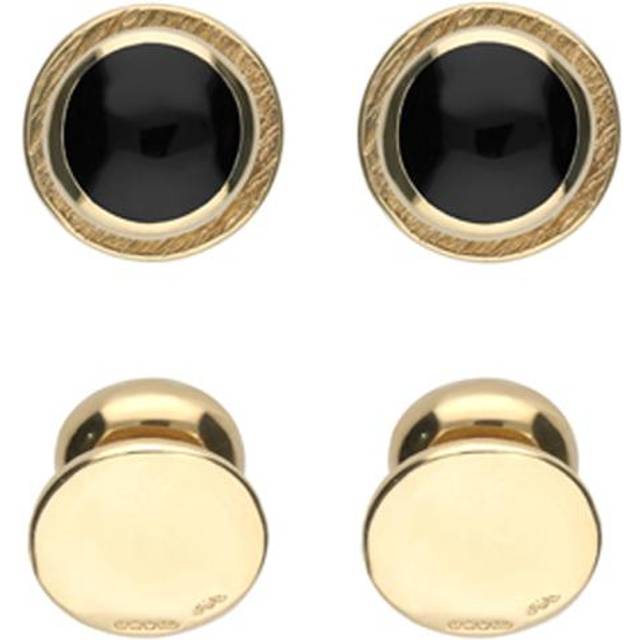 9ct Yellow Gold Whitby Jet Framed Round Shirt Studs