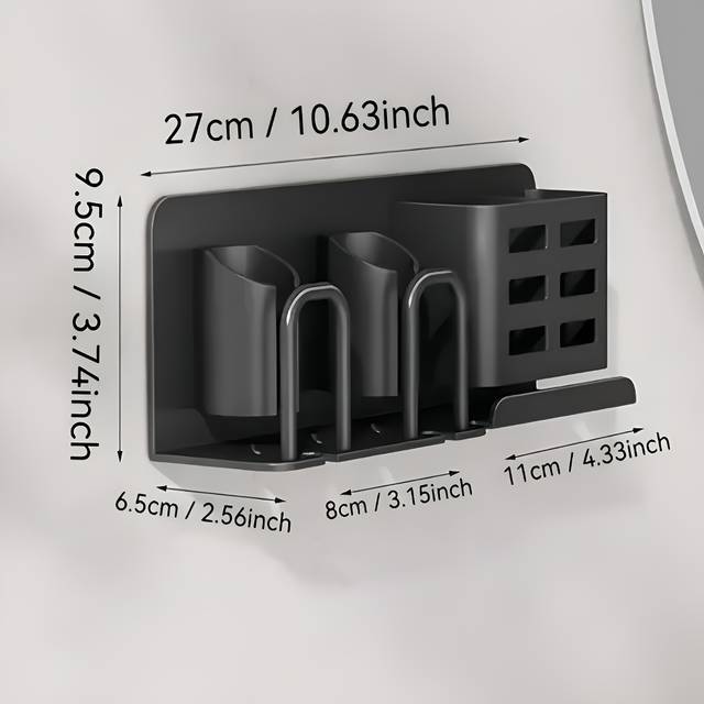 TEMU Wall-mounted Aluminum Toothbrush And Razor Holder With Drainage - Black Bathroom Storage Box, Suitable For Electric Toothbrushes, Toothpaste And Shaving Essentials No Cup, Toothbrush Holder