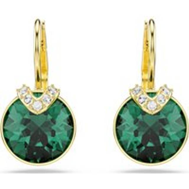 Bella V drop earrings, Round cut, Green, Gold-tone plated - OS