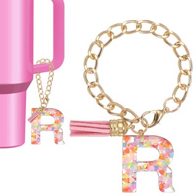 Letter Charm For Stanley Tumbler Cup Initial R Charm Accessories Keychain Pink