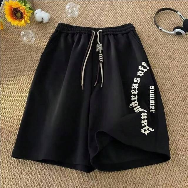 (black, XL) M-5XL Men Shorts Casual Short Pants Oversize Beach Shorts Retro Letters Print Sports shorts Five Points Shorts Men's Clothing