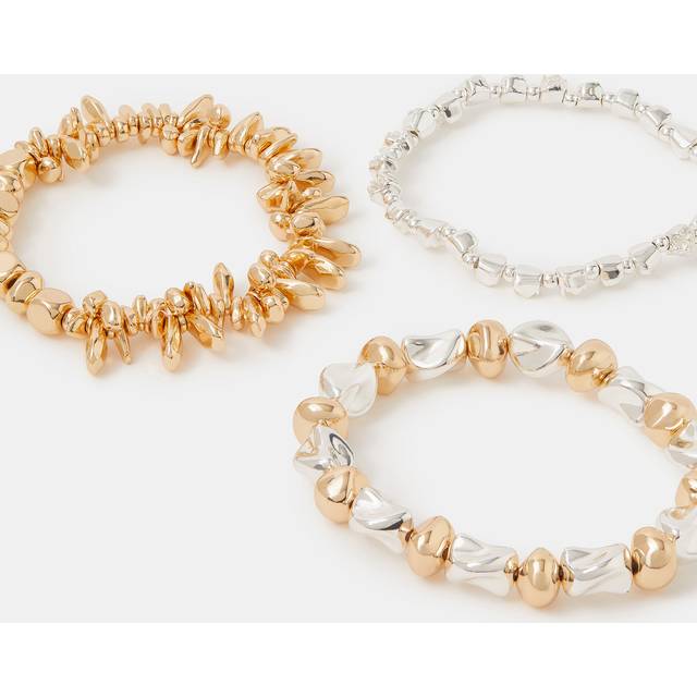 Gold 3-Pack Mix Bead Stretch Bracelets - Accessorize - One Size