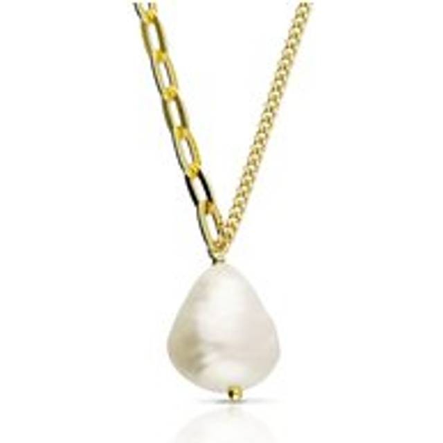 John Greed Signature Gold Plated Paper Clip & Curb Chain Pearl Necklace For Women - gold/silver