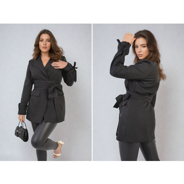 Ikrush long sleeve v-neck belted blazer jacket blazer mini length v neck