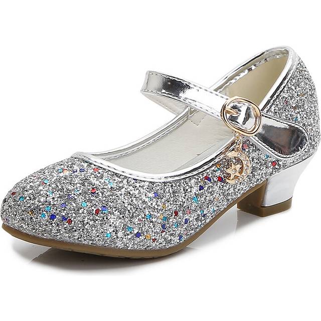 (Silver, UK1.5 /Inner length 8.35 inch) Kids Girls' Sandals Glitter Party Wedding Shoes