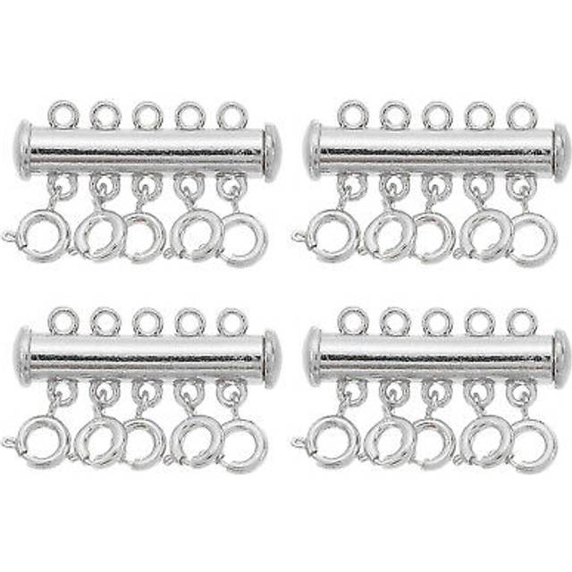 Layering necklace clasp 4pcs 5 strands slide magnetic tube lock clasp, silver