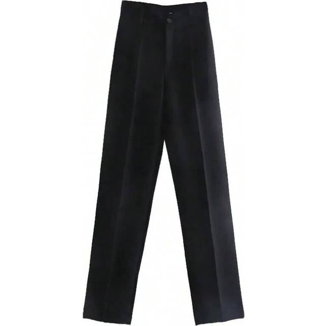 (as picture, M) TRZA Women Chic Fashion Office Wear Straight Pants Vintage High Waist Zipper Fly Female Trousers Mujer