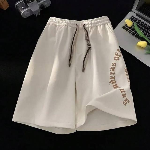 (Apricot, 3XL) M-5XL Men Shorts Casual Short Pants Oversize Beach Shorts Retro Letters Print Sports shorts Five Points Shorts Men's Clothing