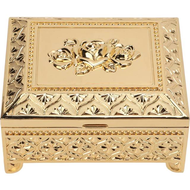 Trinket Box Vintage Rose Pattern Embossed Single Layer Flip Top Zinc Alloy Jewelry Storage Box Gift gold