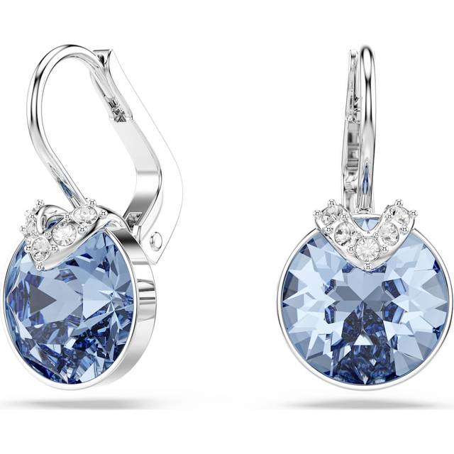 Bella V drop earrings, Round cut, Blue, Rhodium plated - OS