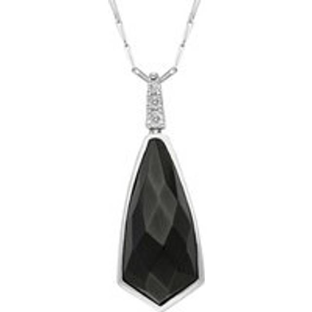 18ct White Gold Whitby Jet Diamond Faceted Abstract Shaped Necklace D