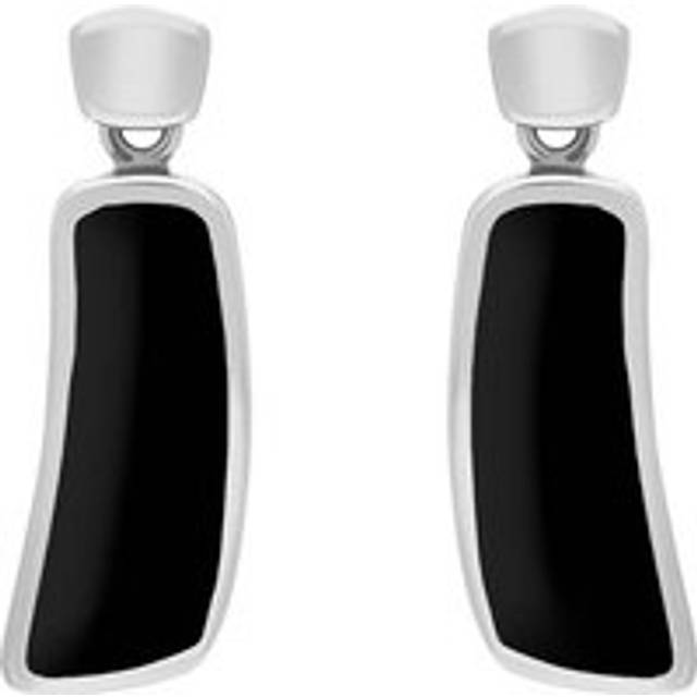 9ct White Gold Whitby Jet Organic Curved Drop Earrings D