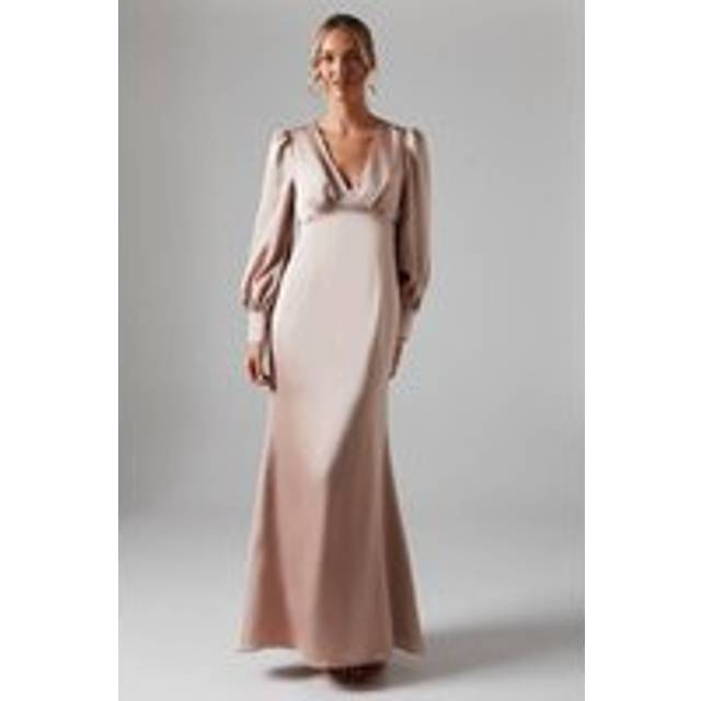 Coast womens maxi dress mocha satin v neck long sleeve elegant fit flare