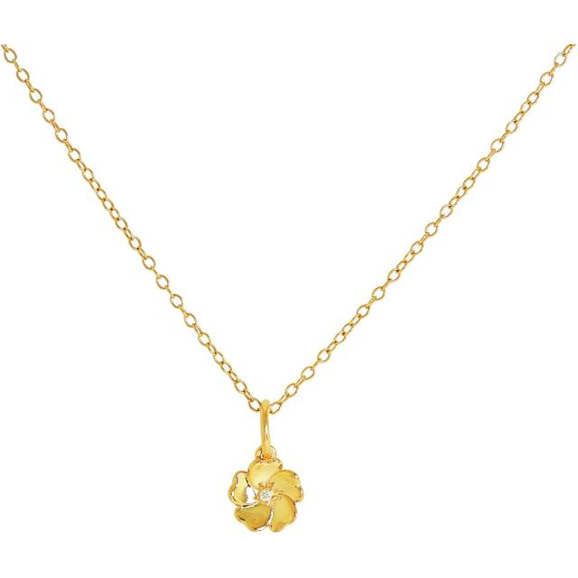 Gold Plated Sterling Silver & Genuine Diamond Flower Necklace 14 - 22 Inches