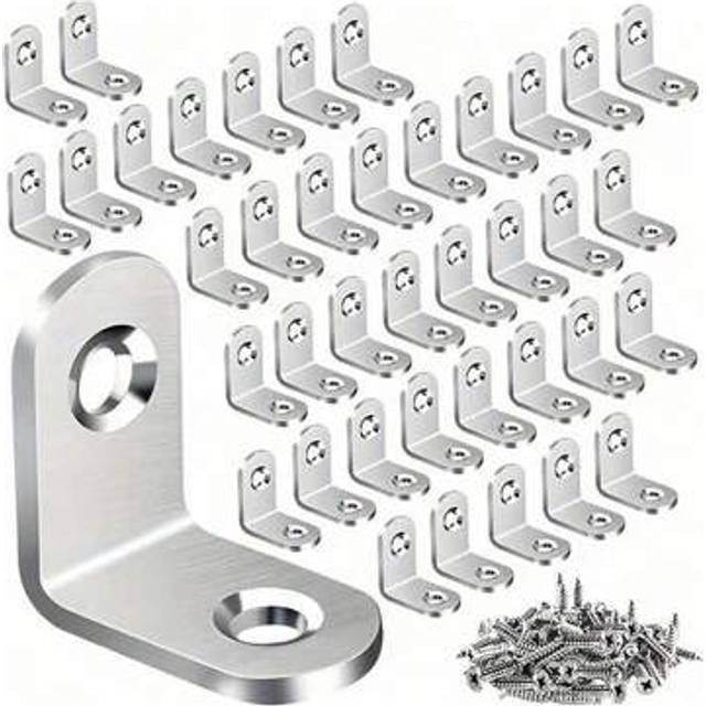 SHEIN 30pcs Heavy-Duty L-Shaped Corner Brackets Stainless Steel Corner Braces - Fit For Cabinets, Furniture, Cupboards, Chairs And Drawers - Includes 10 Bra