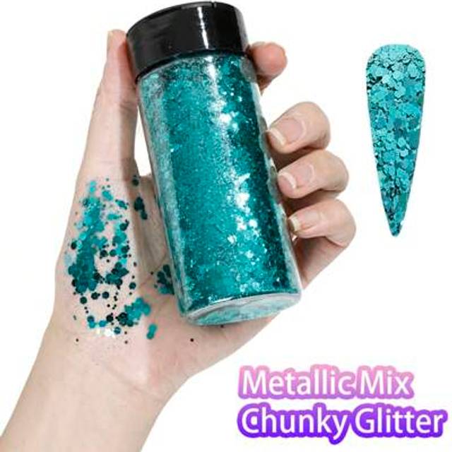 SHEIN Metallic Mix Chunky Glitter 2.85oz/ 80g Polychrome Craft Glitter Powder Mixed Chunky Fine Flakes Iridescent Nail Sequins For Nail Art, Epoxy Painting,