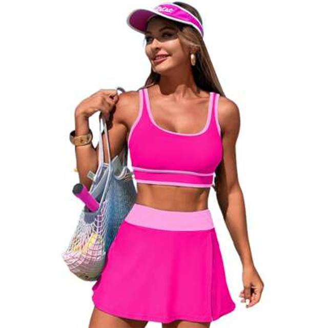 SHEIN Women&#39;s Sports Bikini Set  Contrast Color U-Neck Tank Tops  High Waist Skirts  2-Piece Swimsuit