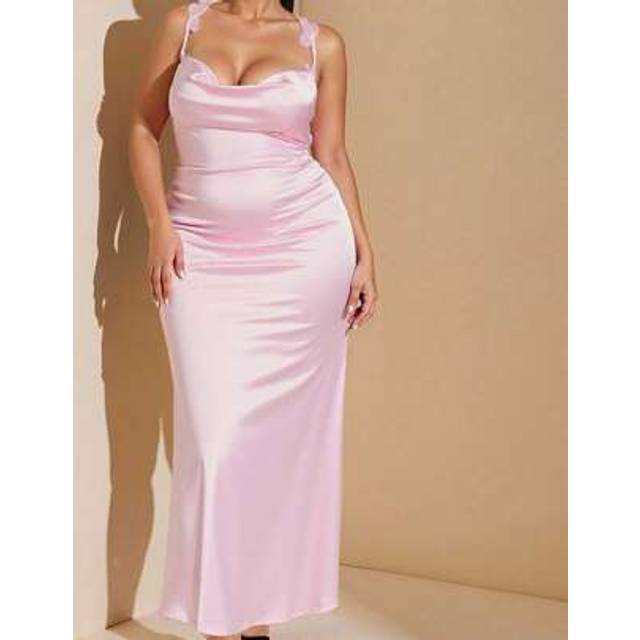 SHEIN Plus Size Summer Beach Vacation 3D Solid Color Macaron Color Pastel Color Pink Color Knitted Super Long Slim Wedding Dress Bridesmaid Dress Cocktail D