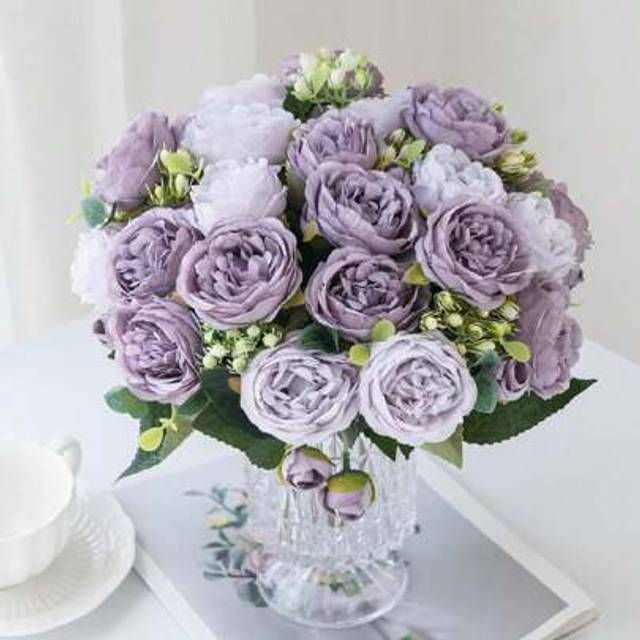 SHEIN 1PC Artificial Roses Flowers Bouquet Silk Hydrangea Wedding Decoration, Home, Dining Room, Bedroom, Vase Decoration, Holiday Birthday Party Accessorie