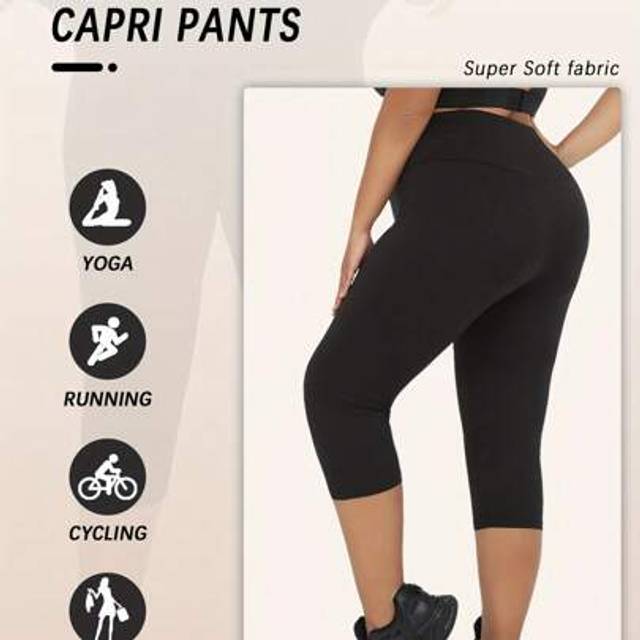 SHEIN Plus Size Charcoal Tight 3/4 Length Leggings, Resort Style, Spring/Summer
