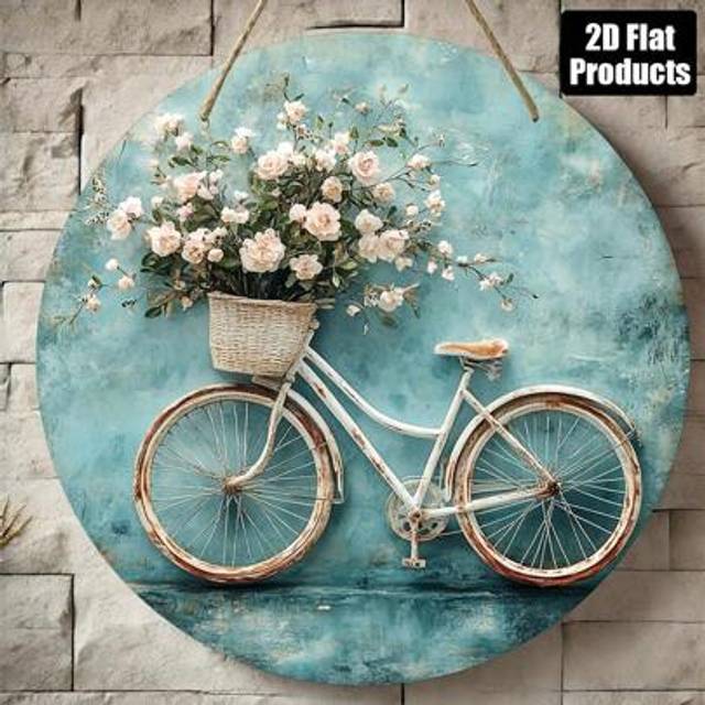 SHEIN 2D Flat Print, 1pc Round Wooden Signage Decor Plate, Bicycle Theme, Suitable For Bar, Kitchen, Cafe, Office Decor, Party Decoration, Holiday Gift, 20.