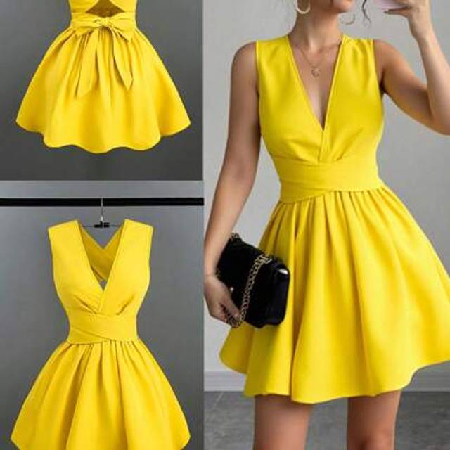 Calvaya Women Romantic Elegant Sexy Wedding Guest Solid Criss-Cross V-Neck Sleeveless A-Line Mini Dress, Concert Outfit Versatile Design For Beach, Party, Spr