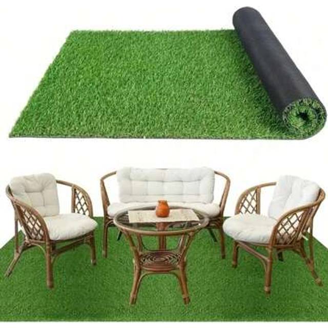 SHEIN 1pc Artificial Grass Lawn Mat, High-Grade Indoor/Outdoor Balcony Yard Patio Rug, Campus Sports Field Fake Green Grass, Beach Essentials, Beach Chair,