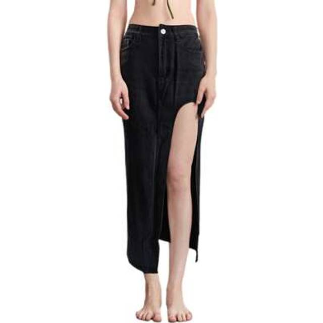 SHEIN Women&#39;s High Split Denim Skirt High Waist Pencil Long Jean Skirt Streetwear For Summer, Spring