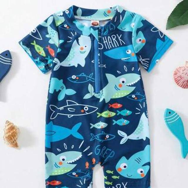SHEIN New Baby & Toddler One-Piece Animal Print Swimsuit, Quick-Dry Swimwear For Boys, Summer Diving Suit, Sun Protection
