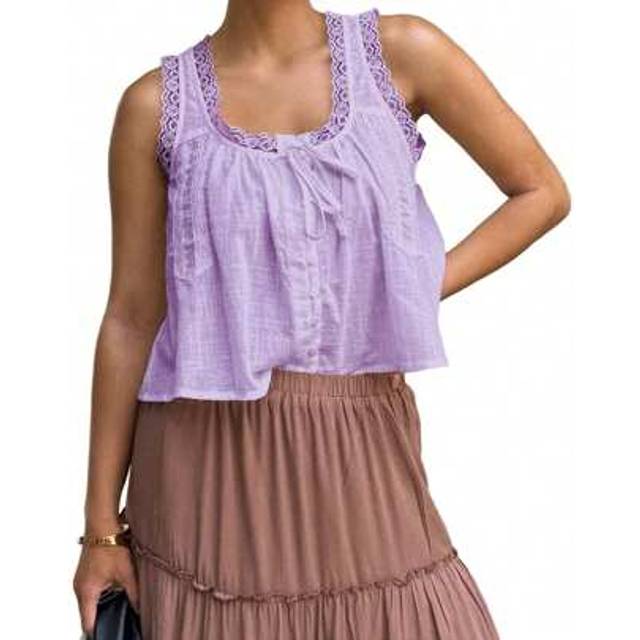 SHEIN Women Loose Tank Tops Casual Summer Lace Patchwork U-Neck Sleeveless Shirt Basic Vest Aesthetic Clothes For Streetwear