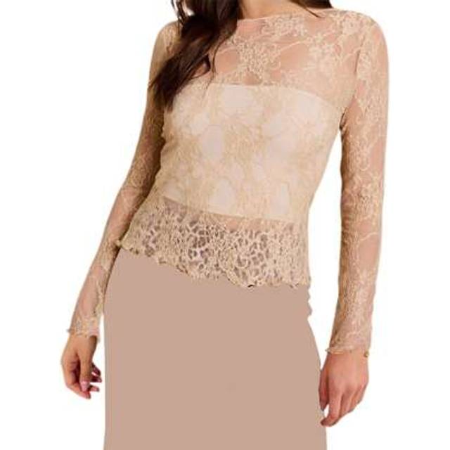 SHEIN Women&#39;s Spring Summer Lace Tops Long Sleeve Boat Neck Sheer Slimming Party T-Shirt