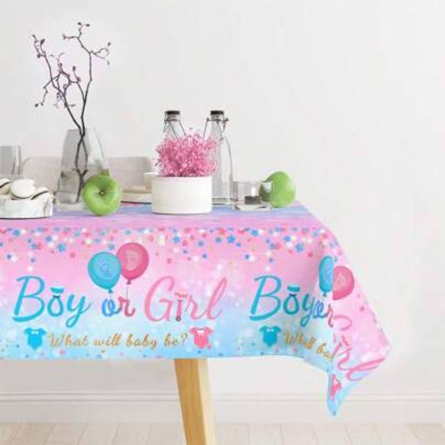 SHEIN 1Pc Pink Blue Gender Reveal Tablecloth,Disposable PE Table Cover,Waterproof Tablecloth,Gender Reveal Party Supplies,Babyshower Decor,1st Birthday Part