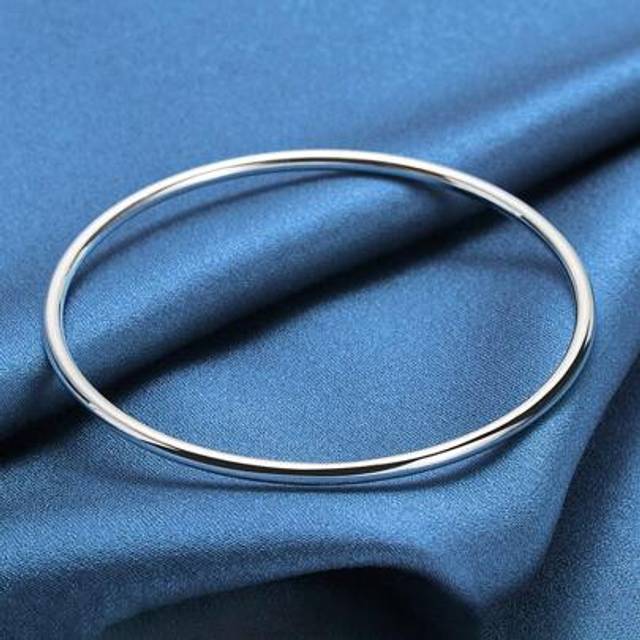 SHEIN ÂElegant 925 Sterling Silver Plated 3mm Solid Smooth Bangles Fashion Simple Design Bracelets Bangle For Women Girl Everyday Wear Holidays Gifts