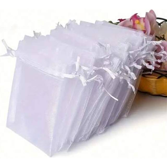 SHEIN 30/50pcs Plain Organza Drawstring Candy Gift Bags, Makeup Cosmetic Packaging Pouches, Jewelry Storage Bags Sun Travel Cool Back To School
