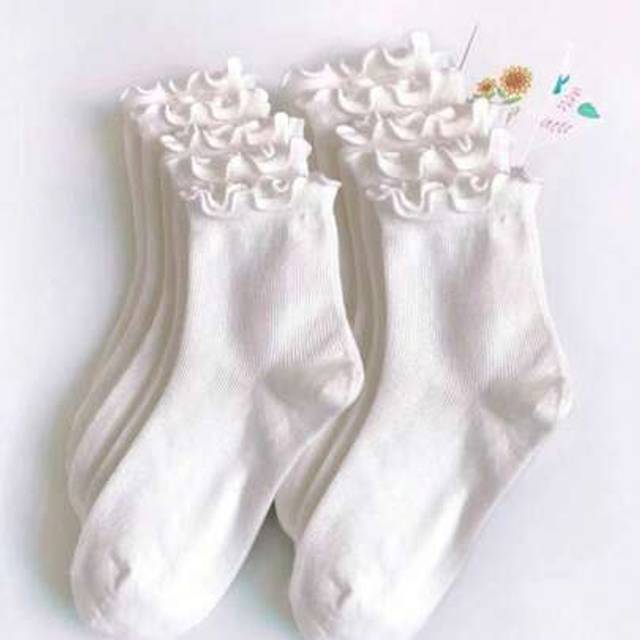 SHEIN 10 Pairs Women&#39;s White Ruffle Casual Versatile Mid-Calf Socks