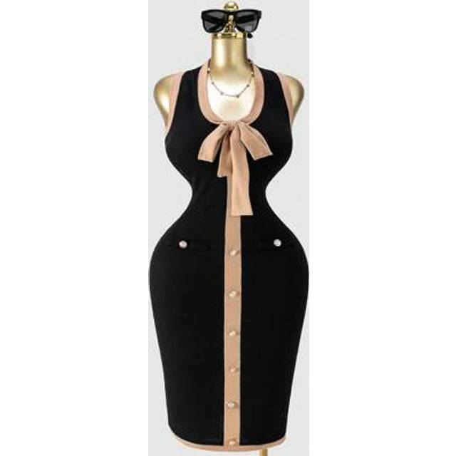 SHEIN Elegant Sleeveless Contrast Trim Fitted Summer Dress,Summer Outfits For Women,Dresses For Women Summer,Business Casual Woman,Teacher Outfits For Women