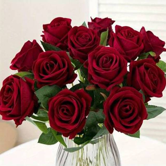 SHEIN 20PCS Artificial Roses, Dark Red Roses Artificial Flowers Fake Roses For Decoration DIY Wedding Bouquets Centerpieces Decorations,Bridal Shower Party